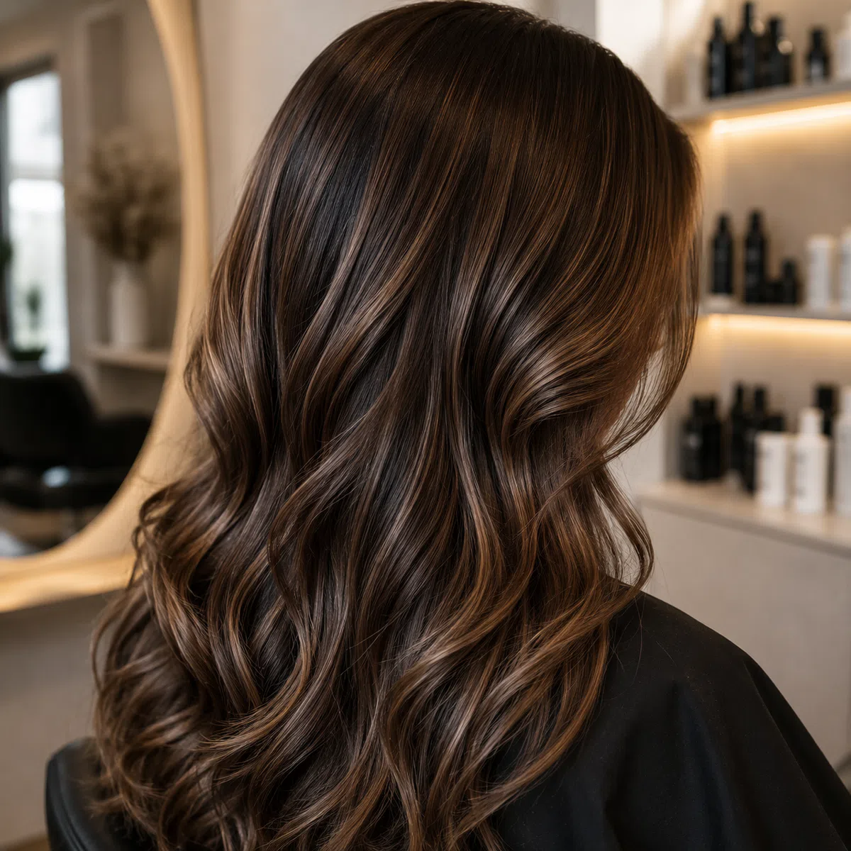 Glänzende brünette Haarfarbe mit dimensionalen Reflexen