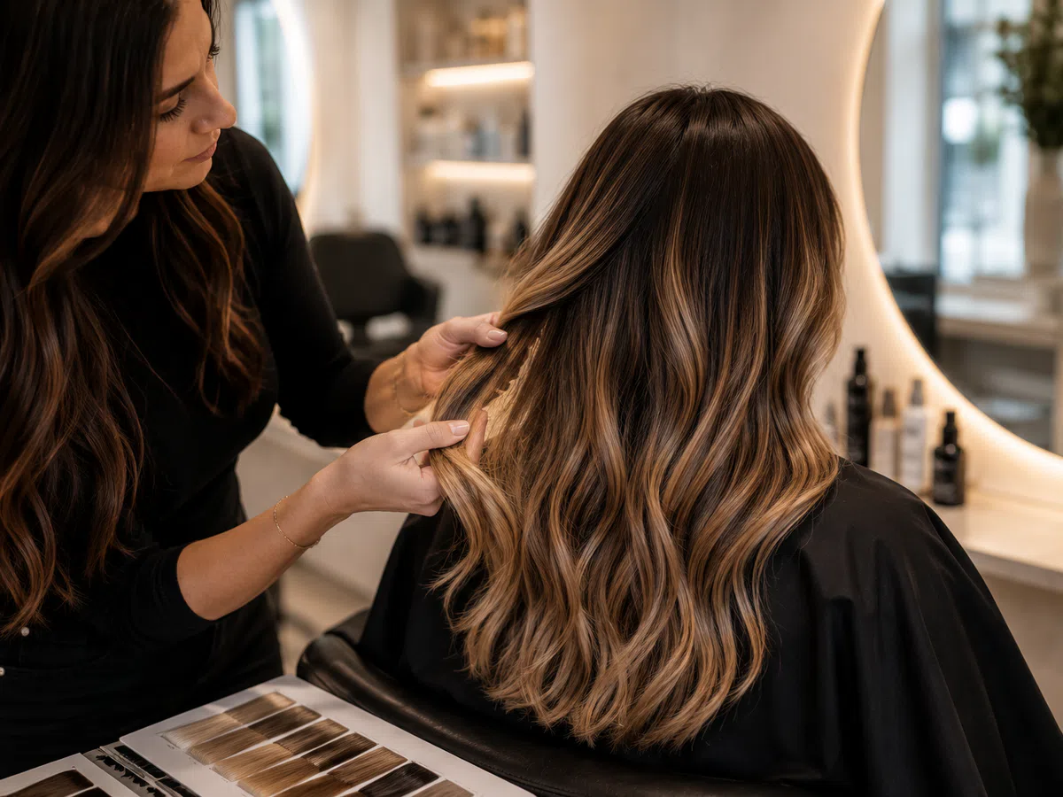 Haaranalyse und Farbberatung mit Farbmusterkarte im Salon